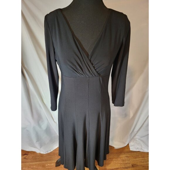 Ralph Lauren LRL Dress Womens 6 Black Jersey Faux Wrap Pleated Gathered Ruched - Picture 1 of 11